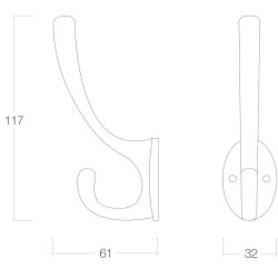 Kapstokhaak ovaal messing gelakt